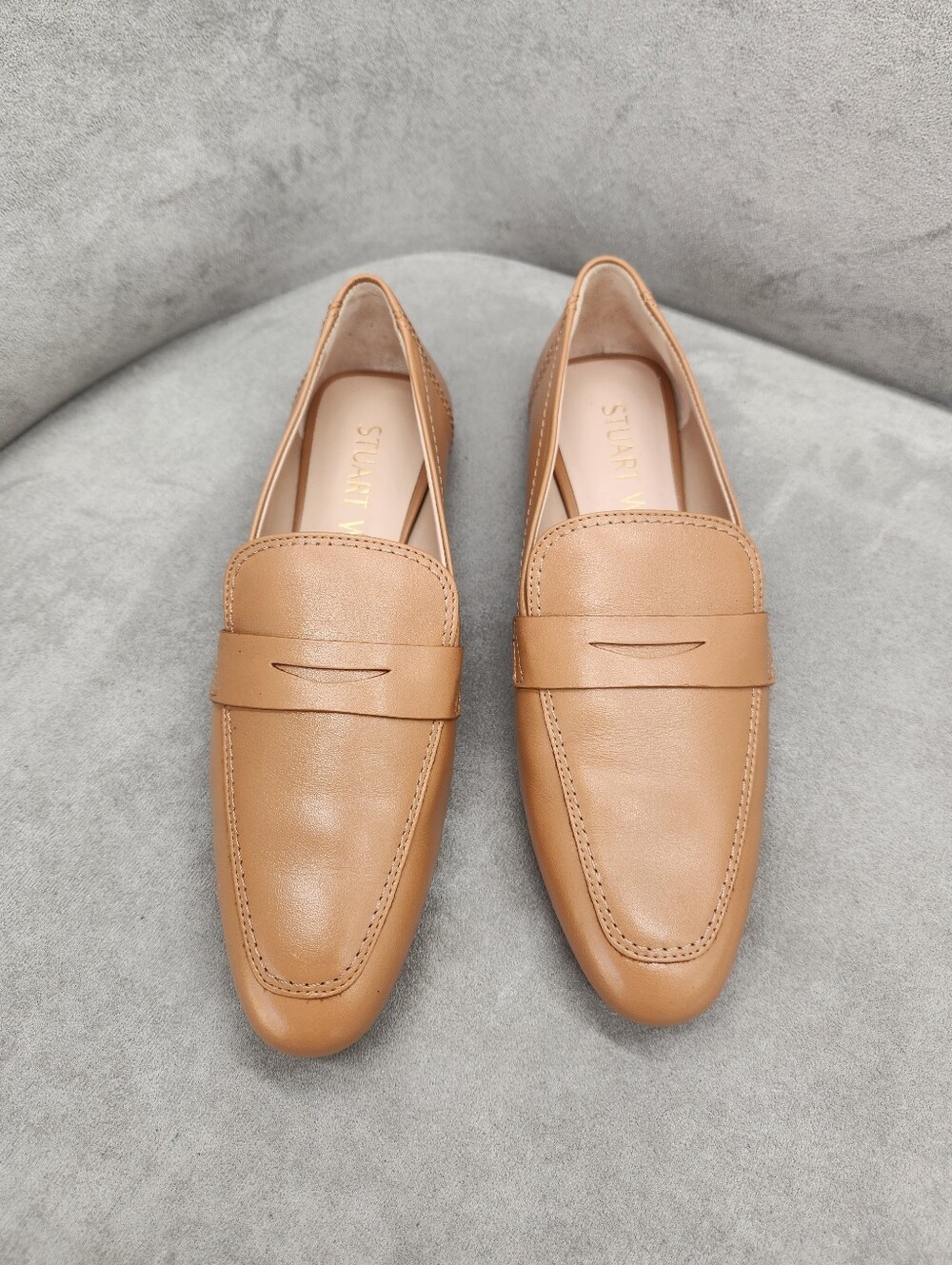 Stuart Weitzman Dress Loafers 6 Sand Tan Leather Jet Classic Luxury Made Spain